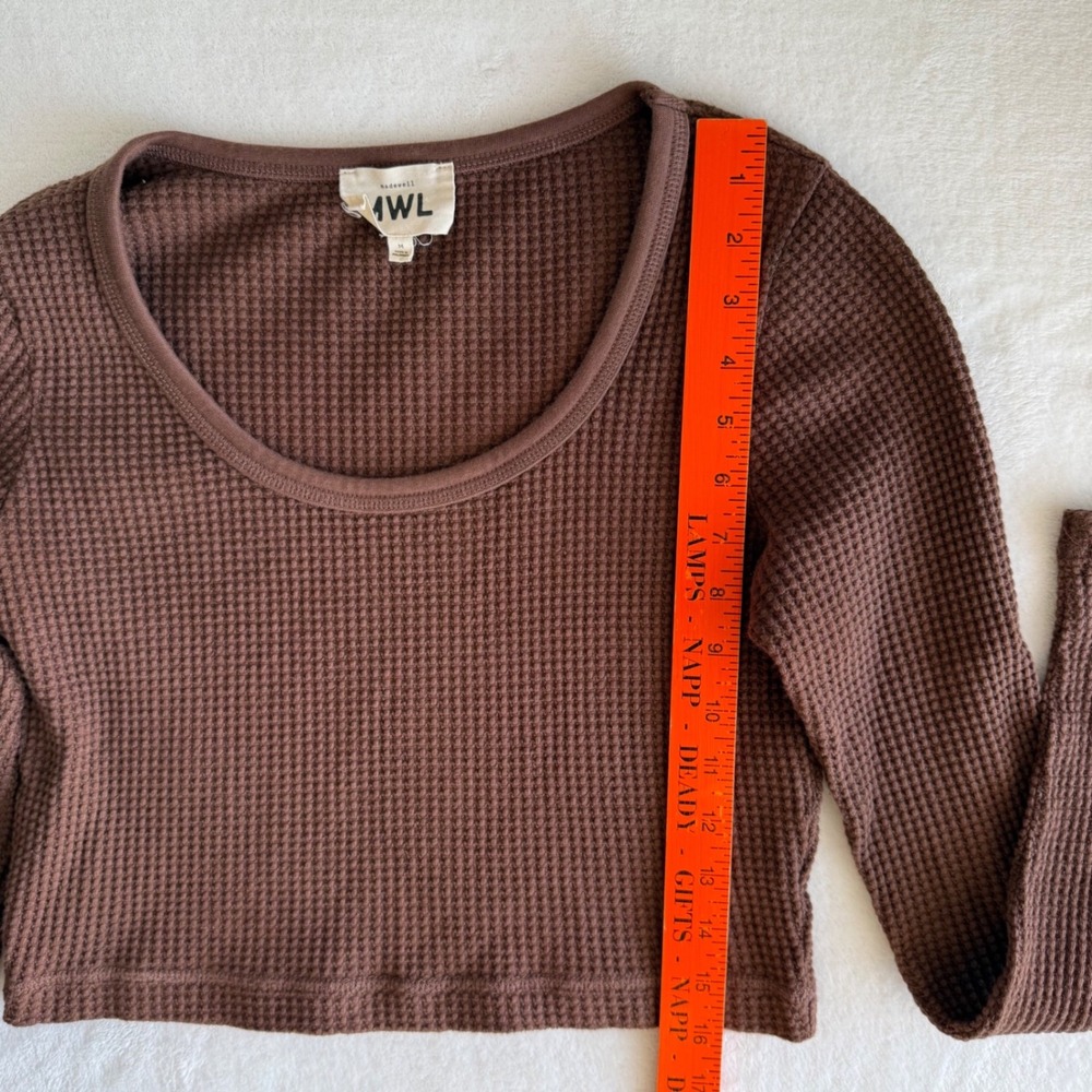 Madewell MWL Women's Waffle Cropped Long Sleeve Top Shirt Medium Chocolate Brown - Picture 4 of 7